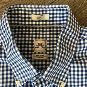 Peter Millar L button down. white and navy gingham
